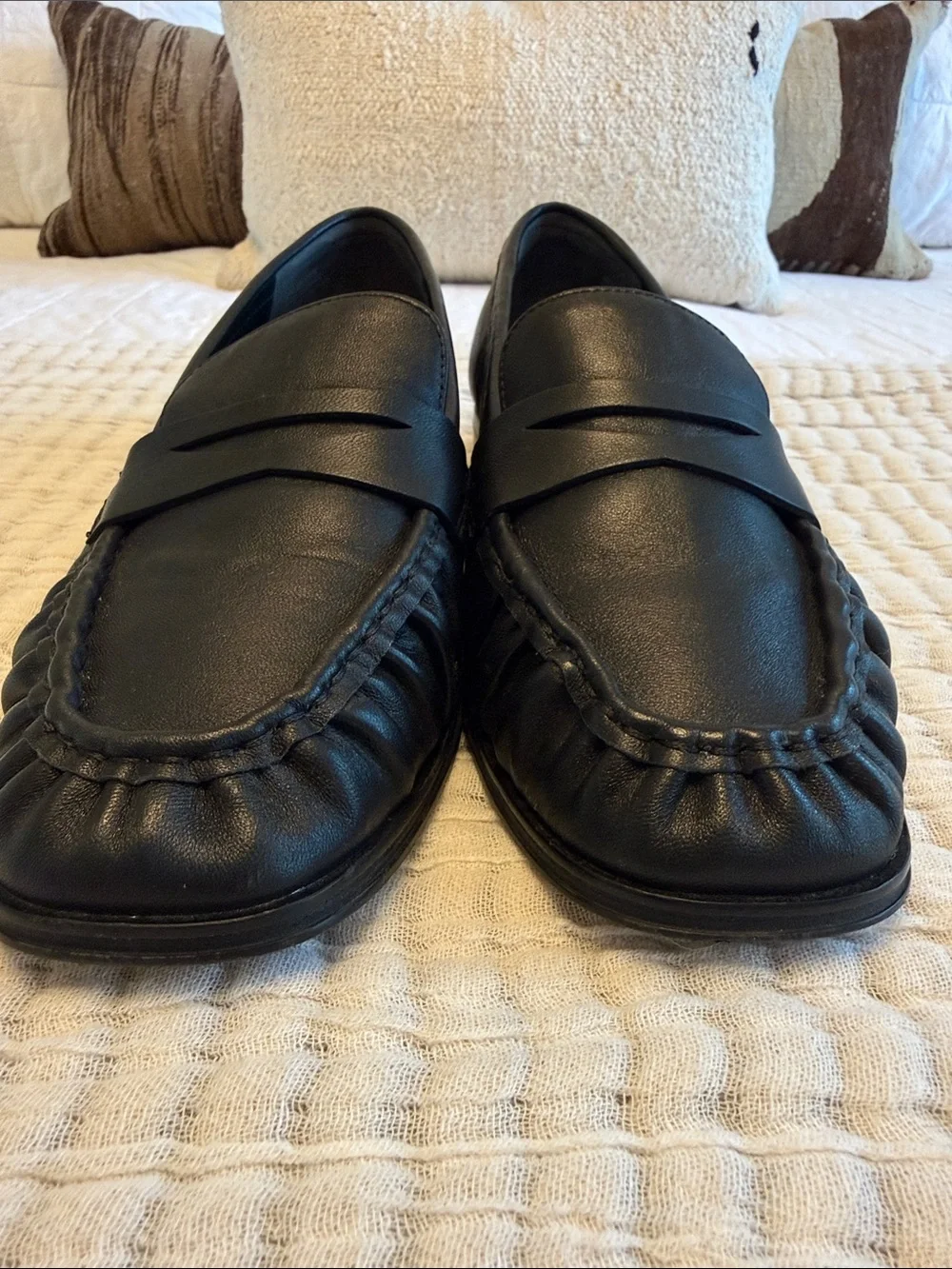J. Crew Black Leather Scrunch Penny Loafers